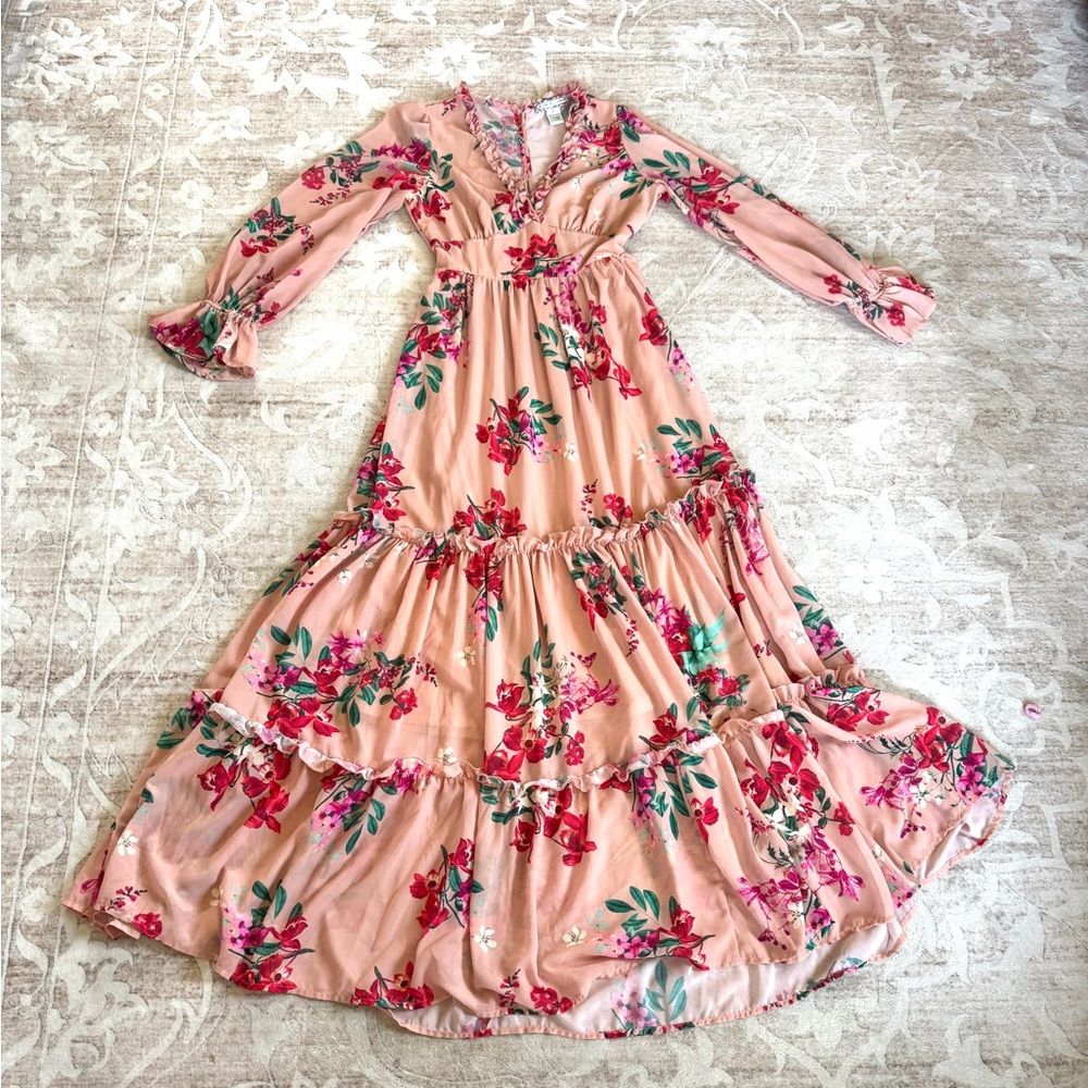 Floral Maxi Chiffon Dress, Size Medium